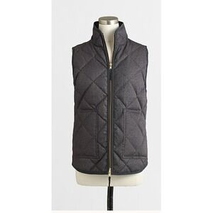 J.Crew Women's Medium Textured Quilted Down Puffer Vest Gray Wool‎ Look Gold Zip